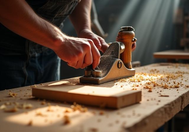 Falegname al lavoro in laboratorio artigianale