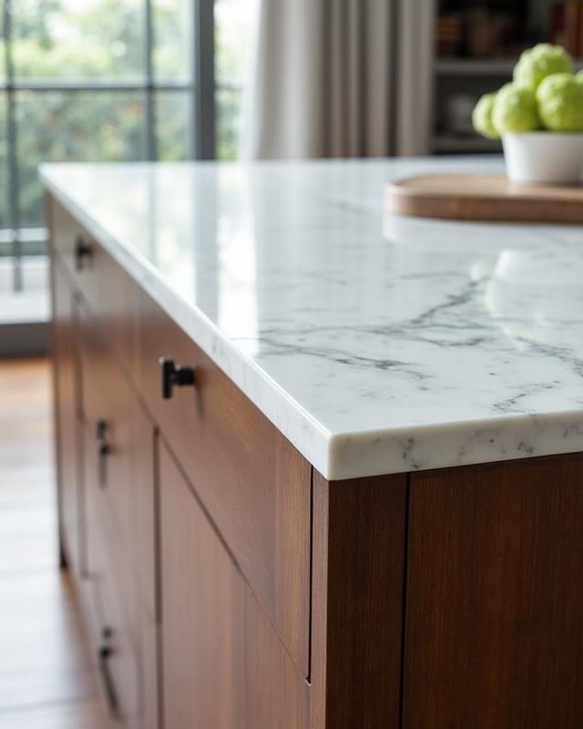 Cucina contemporanea in noce e marmo di Carrara